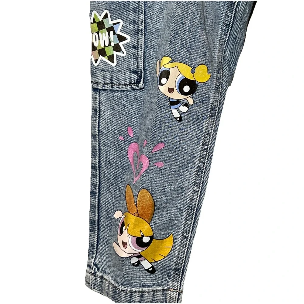 The Powerpuff Girls Justice Jeans Girls Sz 7 Easy Fit Acid Wash Mom Cargo‎ EUC
